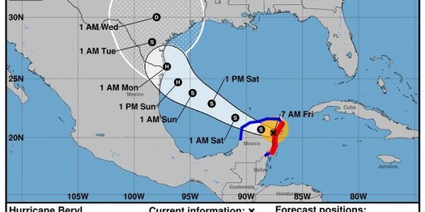 Hurricane Beryl's forecast path